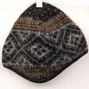 Icewear Wool Hat Fair Isle Knit Fleece Lined Black Brown Gray Unisex Cap S/M